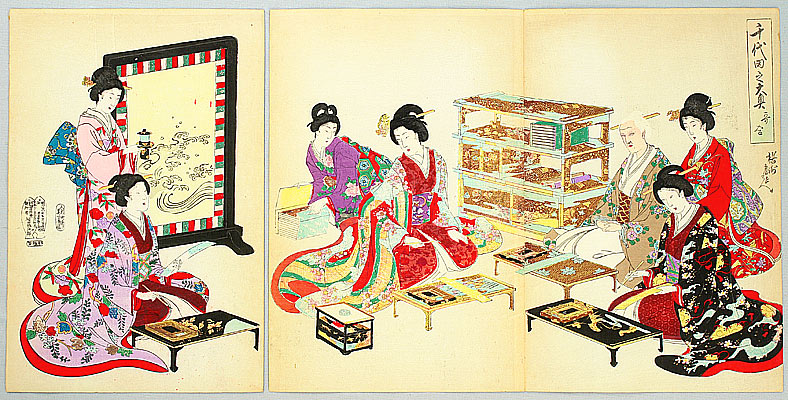 Chikanobu Toyohara 1838-1912 - Uta Awase - Ladies of Chiyoda Palace - artelino Art Auctions. Chikanobu Toyohara 1838-1912 - Uta Awase - Ladies of Chiyoda Palace