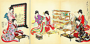 Chikanobu Toyohara 1838-1912 - Uta Awase - Ladies of Chiyoda Palace - artelino Art Auctions. Chikanobu Toyohara 1838-1912 - Uta Awase - Ladies of Chiyoda Palace