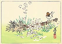 Zeshin Shibata 1807-1891 - Sparrow on a Broom - Hana Kurabe - artelino Art Auctions. Zeshin Shibata 1807-1891 - Sparrow on a Broom - Hana Kurabe