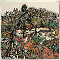 Li Ping born 1963 - Series of Red Land - The Village Beside the Stone Forest No.5