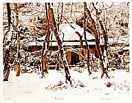 Hideaki Kato born 1954 - Giouji Temple in Snow - artelino Art Auctions. Hideaki Kato born 1954 - Giouji Temple in Snow
