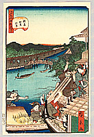 Hirokage Utagawa active 1855 - 65 - Humorous Scene at Ferry Station - Edo Meisho Douke Zukushi - artelino Art Auctions. Hirokage Utagawa active 1855 - 65 - Humorous Scene at Ferry Station - Edo Meisho Douke Zukushi