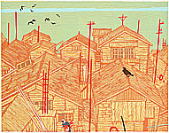 Fumio Kitaoka 1918-2007 - Village on Oceanside - artelino Art Auctions. Fumio Kitaoka 1918-2007 - Village on Oceanside