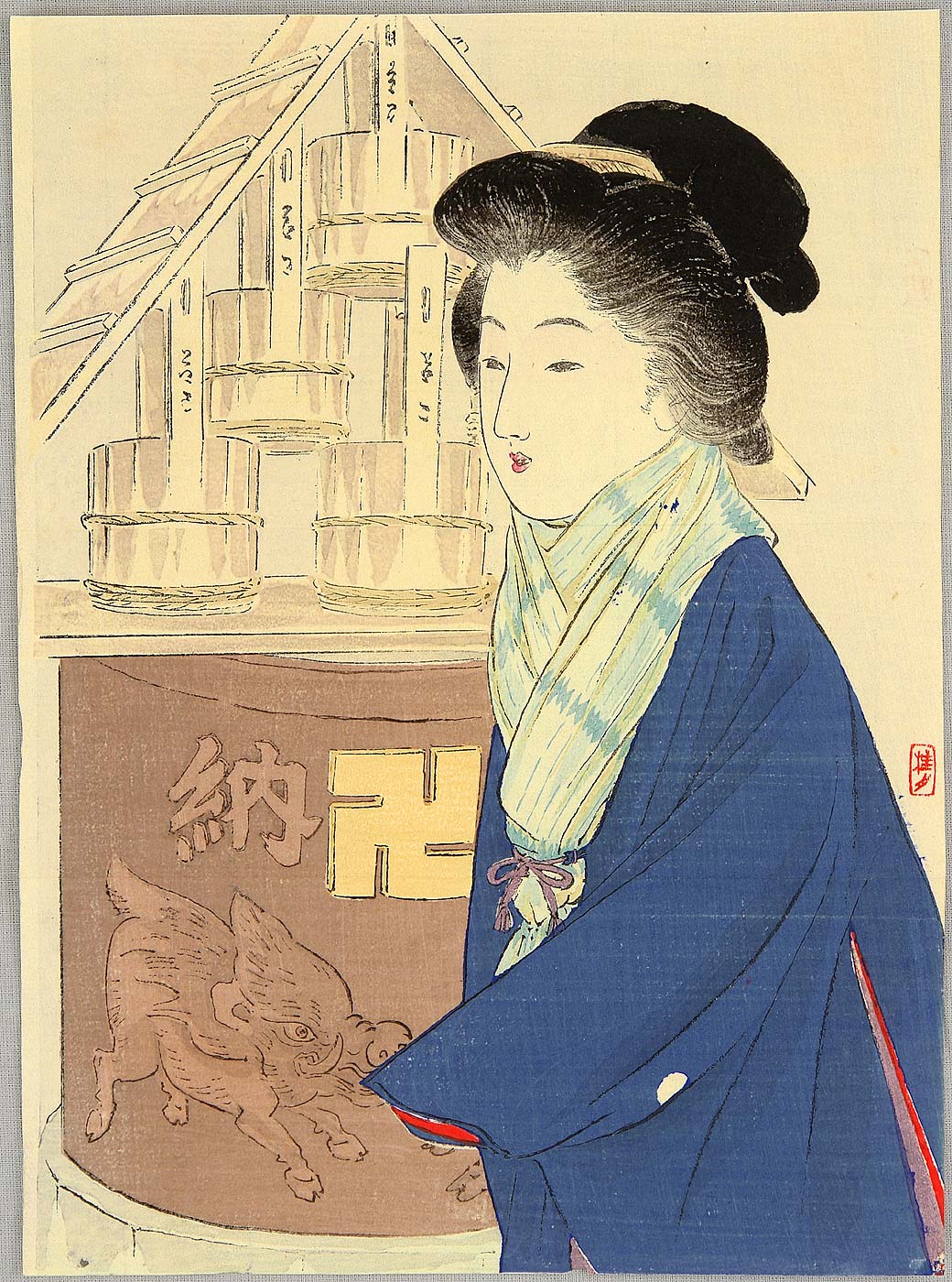 武内桂舟: Lady in Winter - Artelino - 浮世絵検索