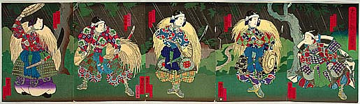 Yoshitaki Utagawa 1841-1899 - Five Samurai in Rain - Kabuki - artelino Art Auctions. Yoshitaki Utagawa 1841-1899 - Five Samurai in Rain - Kabuki