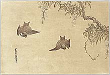 Hokusai Katsushika 1760-1849 - Birds and Wisteria - artelino Art Auctions. Hokusai Katsushika 1760-1849 - Birds and Wisteria