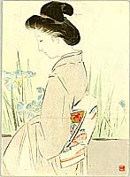 Hanko Kajita 1870-1917 - Beauty and Irises - artelino Art Auctions. Hanko Kajita 1870-1917 - Beauty and Irises