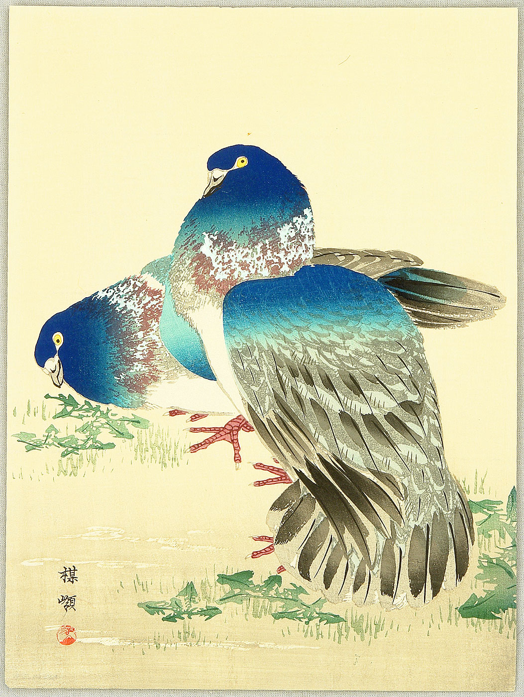 幸野楳嶺: Blue Pigeons - Artelino - 浮世絵検索