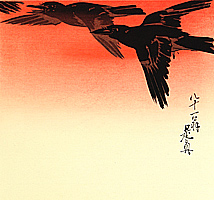 Zeshin Shibata 1807-1891 - Crows in Flight at Sunrise - artelino Art Auctions. Zeshin Shibata 1807-1891 - Crows in Flight at Sunrise