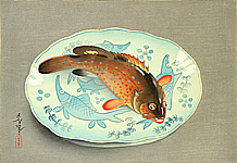 Bakufu Ono 1888-1976 - Red Fish on Platter - artelino Art Auctions. Bakufu Ono 1888-1976 - Red Fish on Platter