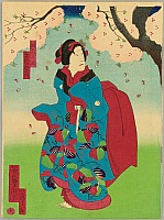 Yoshitaki Utagawa 1841-1899 - Girl under Cherry Tree - Kabuki - artelino Art Auctions. Yoshitaki Utagawa 1841-1899 - Girl under Cherry Tree - Kabuki