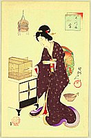 Chikanobu Toyohara 1838-1912 - Beauty and Bush Warbler - Azuma - artelino Art Auctions. Chikanobu Toyohara 1838-1912 - Beauty and Bush Warbler - Azuma
