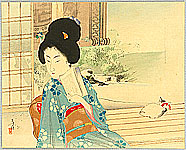 Toshikata Mizuno 1866-1908 - Beauty and Cat on Balcony - artelino Art Auctions. Toshikata Mizuno 1866-1908 - Beauty and Cat on Balcony