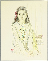 Saburo Miyamoto 1905-1974 - A Girl with Red Hair Ornament - artelino Art Auctions. Saburo Miyamoto 1905-1974 - A Girl with Red Hair Ornament