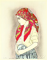Ryusei Okamoto born 1949 - Red Scarf - Children of Asia - artelino Art Auctions. Ryusei Okamoto born 1949 - Red Scarf - Children of Asia