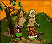 Zhu Rui born 1970 - Laku Girls Return to the Mountains in Sunset