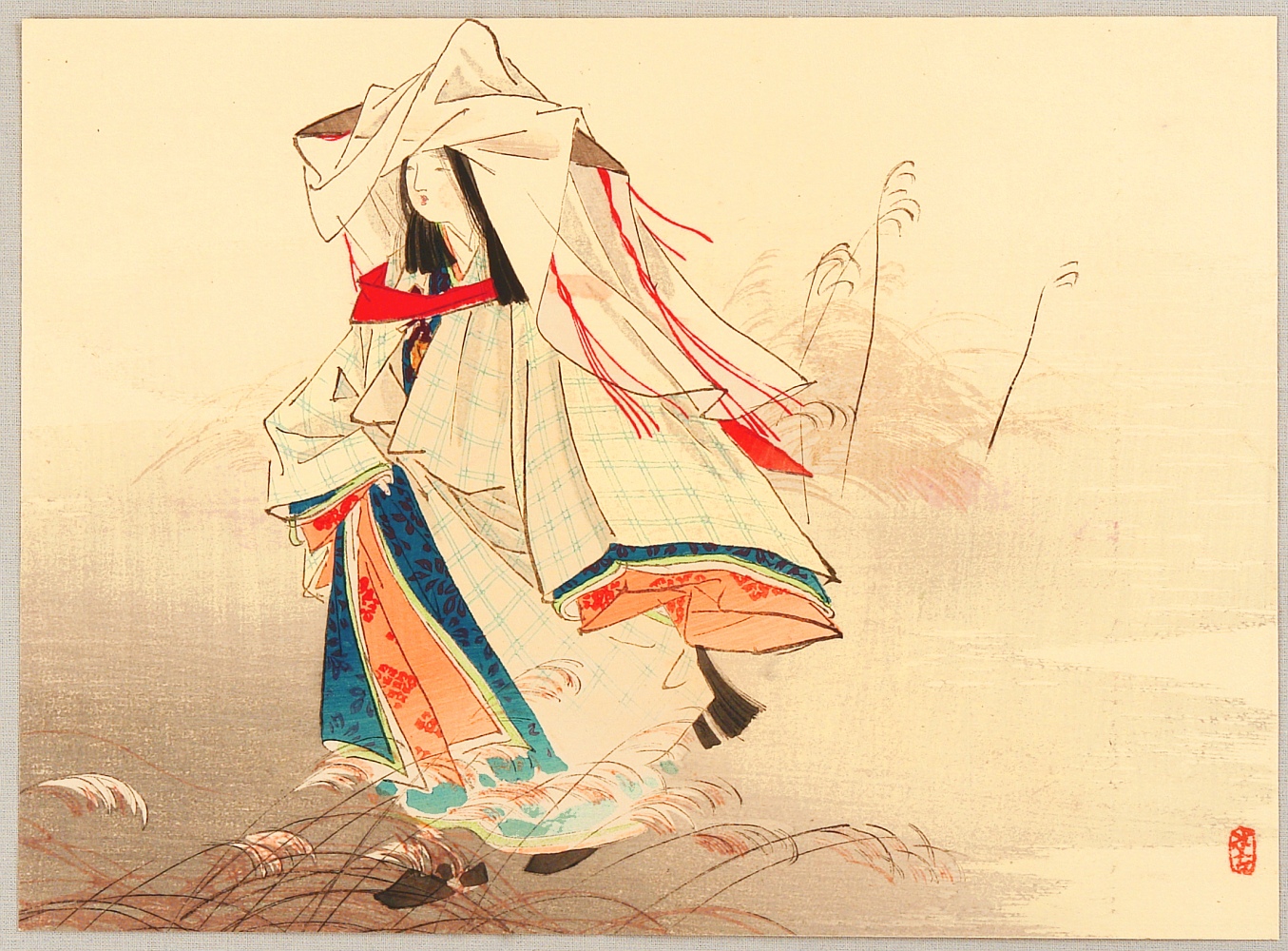 梶田半古: Bijin in Heian Period - Artelino - 浮世絵検索