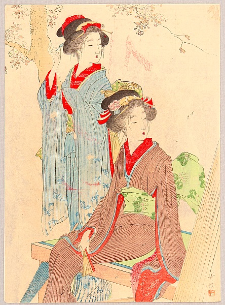 Chikuha Odake 1878-1936 - Beauties and Cherry Blossoms - artelino Art Auctions. Chikuha Odake 1878-1936 - Beauties and Cherry Blossoms