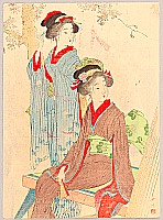 Chikuha Odake 1878-1936 - Beauties and Cherry Blossoms - artelino Art Auctions. Chikuha Odake 1878-1936 - Beauties and Cherry Blossoms