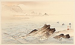 Seiho Takeuchi 1864-1942 - Sea Birds over Rocky Shore - Twelve Mt. Fuji - artelino Art Auctions. Seiho Takeuchi 1864-1942 - Sea Birds over Rocky Shore - Twelve Mt. Fuji
