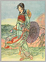 Hikozo Ito 1904 - 2004 - Parasol and Flower Shower - artelino Art Auctions. Hikozo Ito 1904 - 2004 - Parasol and Flower Shower