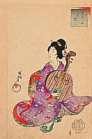 Chikanobu Toyohara 1838-1912 - Beauty and Lute - artelino Art Auctions. Chikanobu Toyohara 1838-1912 - Beauty and Lute