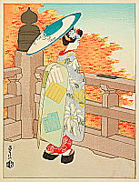 Sadanobu III Hasegawa 1881-1963 - Autumn Maple Leaves of Kiyomizu Temple - Maiko in Four Seasons of Kyoto Geisha Girls - artelino Art Auctions. Sadanobu III Hasegawa 1881-1963 - Autumn Maple Leaves of Kiyomizu Temple - Maiko in Four Seasons of Kyoto Geisha Girls