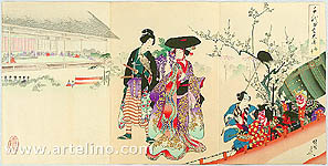 Chikanobu Toyohara 1838-1912 - Falcon - Court Ladies in Chiyoda Palace - artelino Art Auctions. Chikanobu Toyohara 1838-1912 - Falcon - Court Ladies in Chiyoda Palace