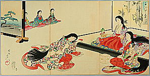 Chikanobu Toyohara 1838-1912 - Ceremonial Drink - Ladies of Chiyoda Palace. - artelino Art Auctions. Chikanobu Toyohara 1838-1912 - Ceremonial Drink - Ladies of Chiyoda Palace.