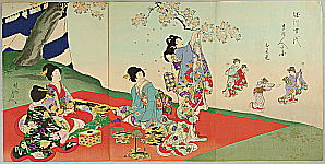 Chikanobu Toyohara 1838-1912 - Cherry Blossoms Viewing - Court Ladies in Tokugawa Era - artelino Art Auctions. Chikanobu Toyohara 1838-1912 - Cherry Blossoms Viewing - Court Ladies in Tokugawa Era
