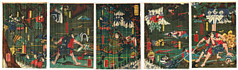 Yoshikazu Utagawa active ca.1850-70 - Soga Brothers in their final battle (5 panels) - artelino Art Auctions. Yoshikazu Utagawa active ca.1850-70 - Soga Brothers in their final battle (5 panels)