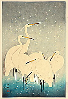 Egrets on a Snowy Night - By Ohara Koson