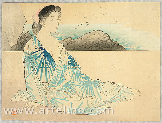 Hanko Kajita 1870-1917 - On a Beach - artelino Art Auctions. Hanko Kajita 1870-1917 - On a Beach