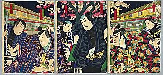 Chikanobu Toyohara 1838-1912 - Cherry Blossom Night in Restaurant Quarters - Kabuki - artelino Art Auctions. Chikanobu Toyohara 1838-1912 - Cherry Blossom Night in Restaurant Quarters - Kabuki