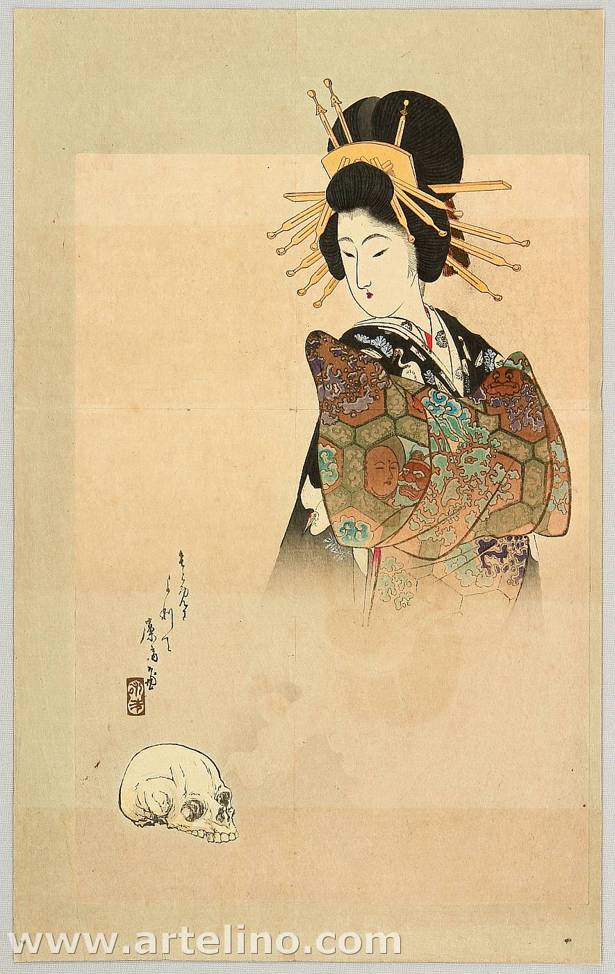 Tomioka Eisen: Bijin Ghost and Skull - Japanese Art Open Database 