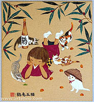 Yuko Iidaka fl.ca. 1990-present - Cats of Five Happiness - artelino Art Auctions. Yuko Iidaka fl.ca. 1990-present - Cats of Five Happiness
