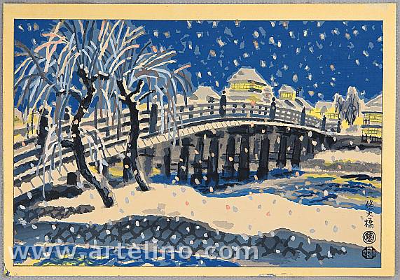 Eiichi Kotozuka 1906-1979 - Sanjo Bridge in Snow - artelino Art Auctions. Eiichi Kotozuka 1906-1979 - Sanjo Bridge in Snow