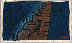 Tadashige Ono 1909-1990 - Alley Cat on Dark Stairs - artelino Art Auctions. Tadashige Ono 1909-1990 - Alley Cat on Dark Stairs