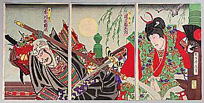 Chikanobu Toyohara 1838-1912 - Battle of Gojo Bridge - Benkei and Ushiwaka - artelino Art Auctions. Chikanobu Toyohara 1838-1912 - Battle of Gojo Bridge - Benkei and Ushiwaka