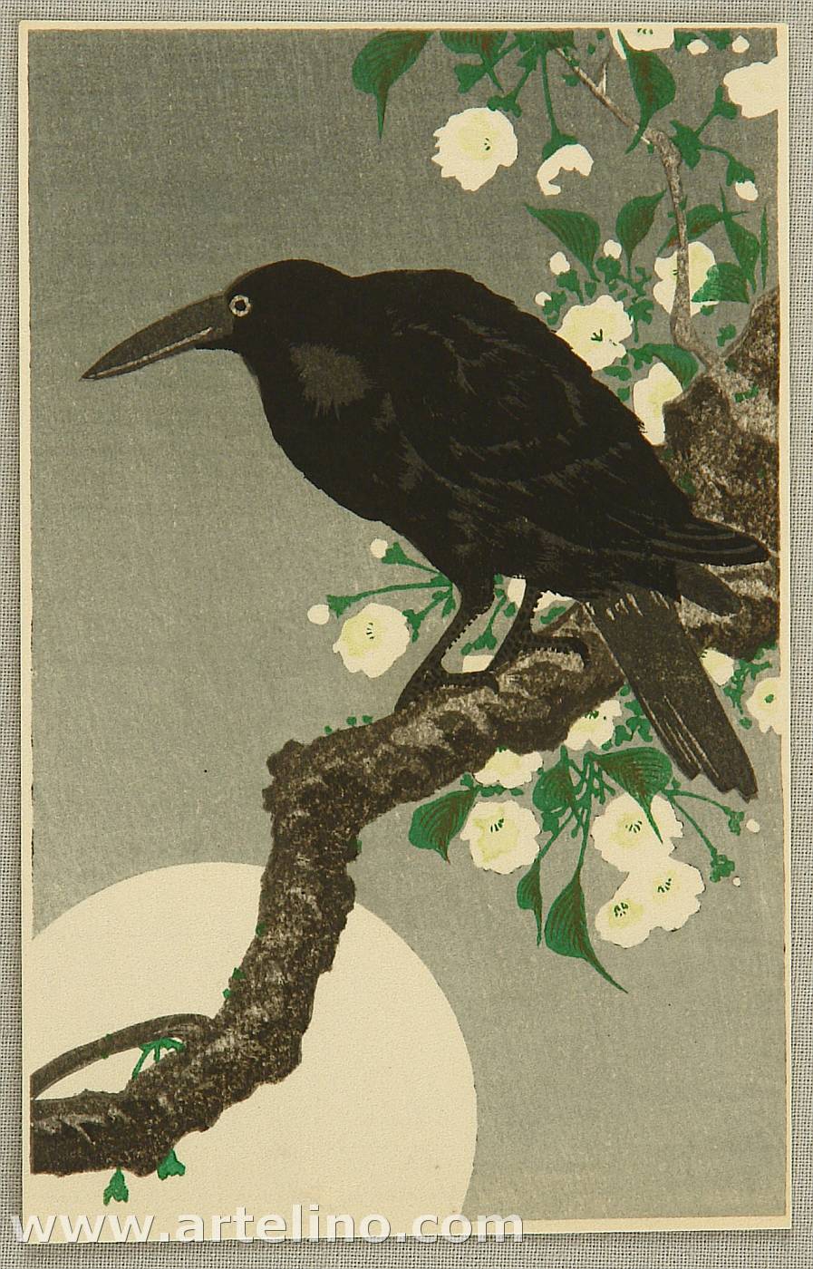 Ohara Koson: Crow and Full Moon - Artelino - Ukiyo-e Search