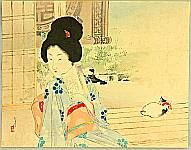 Toshikata Mizuno 1866-1908 - Beauty and Cat on Balcony - artelino Art Auctions. Toshikata Mizuno 1866-1908 - Beauty and Cat on Balcony