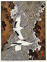 Souho Ikegami born 1940 - Flying Cranes over Mountain Stream - artelino Art Auctions. Souho Ikegami born 1940 - Flying Cranes over Mountain Stream