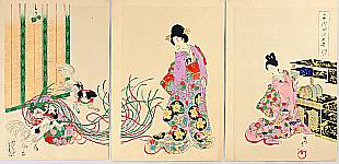 Chikanobu Toyohara 1838-1912 - The Ladies of Chiyoda Palace - Pug's Play - artelino Art Auctions. Chikanobu Toyohara 1838-1912 - The Ladies of Chiyoda Palace - Pug's Play