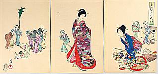 Chikanobu Toyohara 1838-1912 - The Ladies of Chiyoda Palace - House Cleaning - artelino Art Auctions. Chikanobu Toyohara 1838-1912 - The Ladies of Chiyoda Palace - House Cleaning