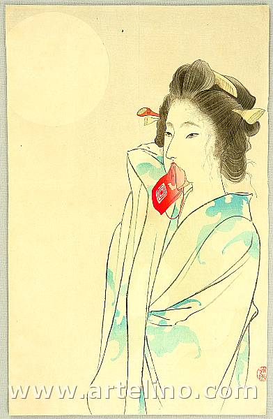 Eisen Tomioka 1864-1905 - Beauty and the Moon - artelino Art Auctions. Eisen Tomioka 1864-1905 - Beauty and the Moon
