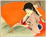 Eisen Tomioka 1864-1905 - Beauty and Frogs - kuchi-e - artelino Art Auctions. Eisen Tomioka 1864-1905 - Beauty and Frogs - kuchi-e