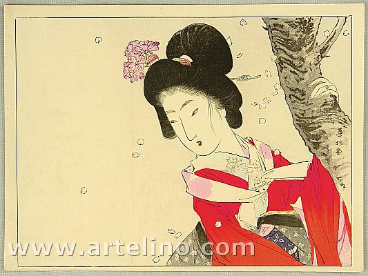 Kason Suzuki 1860-1919 - Beauty and Cherry Blossoms - artelino Art Auctions. Kason Suzuki 1860-1919 - Beauty and Cherry Blossoms
