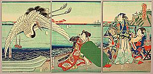 Fusatane Utagawa active ca. 1850s-80s - Prince Genji and Crane