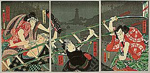 Yoshiiku Utagawa 1833-1904 - Fire Fighters and Sumo Wrestlers.