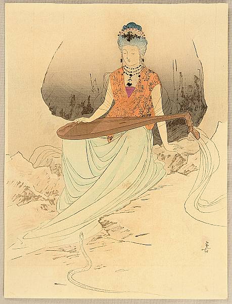 Hanko Kajita 1870-1917 - Goddess and Snake - artelino Art Auctions. Hanko Kajita 1870-1917 - Goddess and Snake